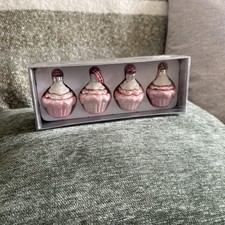 Pink Red & White Candy Cane Cupcake Christmas Tree Baubles Decorations Set of 4