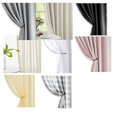 Curtains Voile Net Curtains, Pom-Pom Trimming Blackout & Sheer Curtains