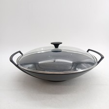 Le Creuset Wok Large 36cm Plus Glass Lid Cast Iron Grey Good Used Condition
