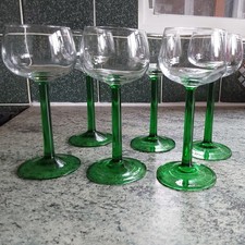 Set of 6 Luminarc France Green Straight Stemmed Hock Wine Glasses  6.6 inch