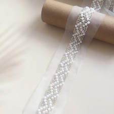 Beaded Pearl Trim Ribbon Chain