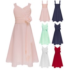 Girls Elegant Chiffon Sleeveless Flower Bridesmaid Wedding Dress Pageant Dresses