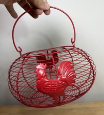 Red Wire Chicken Hen Egg Basket Holder Kitchen Storage Farmhouse French W/Handle