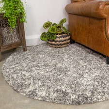 Thick Shaggy Rug Round Circle Living Room Rugs Non Shed Easy Clean Silver Rug