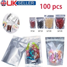 Clear Silver Resealable Stand Up Foil Mylar Zip Lock Heat Seal Food Bags Pouch