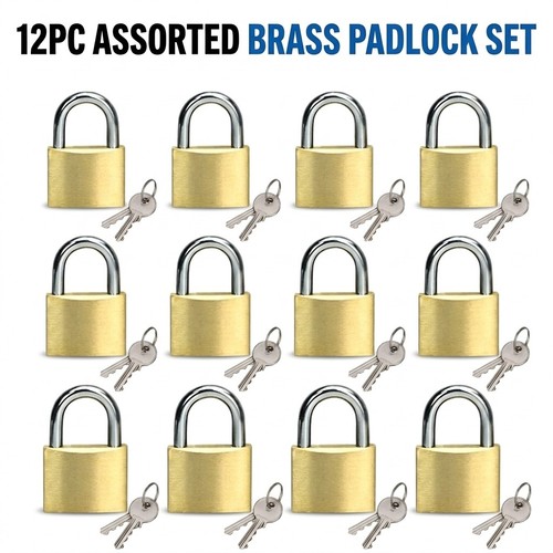 12pc brass padlock set - 12pc,