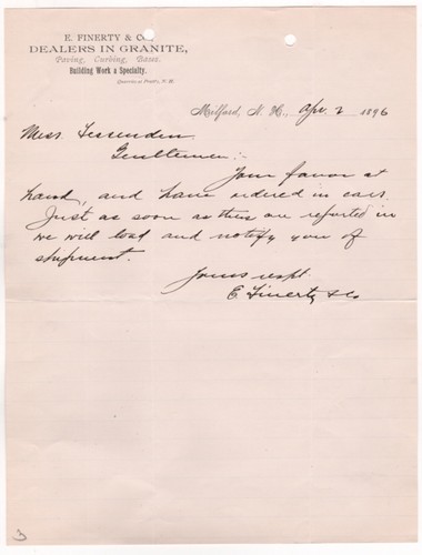 1896 finerty letterhead - finerty,
