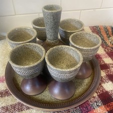 Purbeck Pottery Studland  6 Goblets carafe Jug, platter. Speckled Grey / Brown 