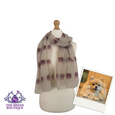 POMERANIAN SCARF LADIES DOG PRINT POMERANIAN SHAWL WRAP CREAM POM GIFT