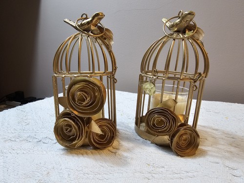 Pair gold birdcage candle - pair,