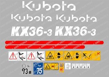 KUBOTA KX36-3 MINI DIGGER COMPLETE DECAL SET WITH SAFETY WARNING SIGNS