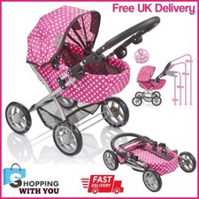 Childrens Kids Pram Toy Dolls Stroller Deluxe Baby Doll Quality Play Buggy Pink