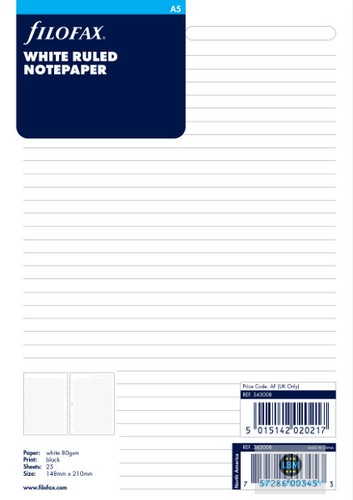 Filofax size white ruled - a5,