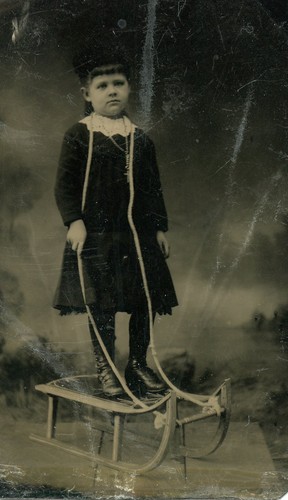 Girl and wooden - girl, sledge