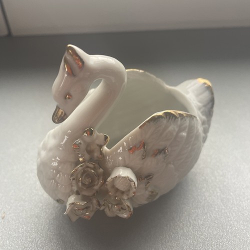 Vintage ceramic swan trinket - vintage,