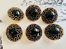 6 Vintage Shank Buttons 25mm Antiqued Gold Black Blazers Jackets Cardigans