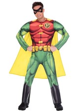 Mens Classic Robin Adult Fancy Dress Superhero DC Comic Costume & Cape