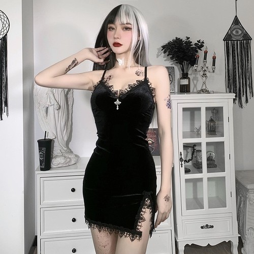 Gothic black mini dress - gothic, dark