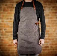 Crafted Washed Canvas Apron - Grey - Genuine Leather Straps - RRP £79