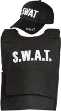 KIDS POLICE SWAT FAKE BULLETPROOF VEST & CAP POLICE FBI MILITARY STYLE COSTUME