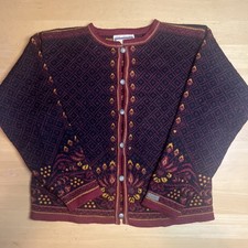 Vintage Dale of Norway cardigan Fairisle red black multi 100% new wool Medium