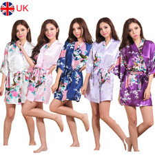 UK Silk Satin Kimono Robe Dressing Gown Wedding Bridesmaid Sleepwear Bathrobe
