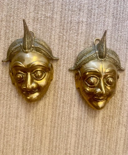 Vintage pair bronze - pair, masks