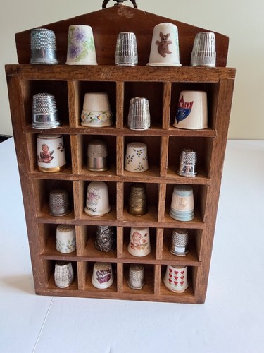Vintage wooden thimble display - wooden,