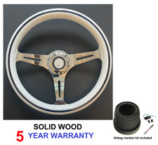 WHITE WOOD STEERING WHEEL & BOSS KIT HUB FIT VW T4 TRANSPORTER 96-03 3 SPOKE