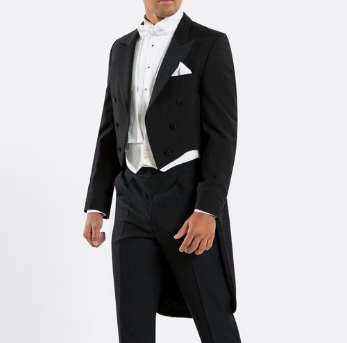 Black wool tailcoat tuxedo - wool,