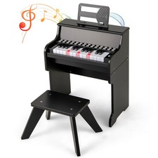 COSTWAY 25 Lighted Keys Kids Piano Keyboard Mini Digital Piano Wooden Toy-Black