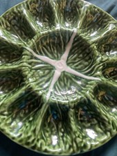 Vintage OLFAIRE LEAF 12 EGG PLATE Portugal 10"  Green Cabbage Numbered#7092 EUC