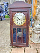 Working Vintage Edwardian Wall Clock Pendulum Wood Cased Spares Repairs