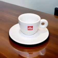 illy Espresso Coffee Cup and Saucer Red Logo Ceramic Italy