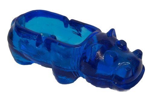 Vtg blue glass hippo - blue,