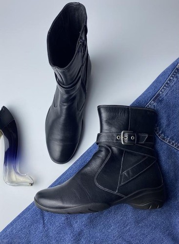 Women ecco boots black leather - black,