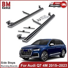 PAIR ALUMINIUM SIDE STEPS RUNNING BOARDS BLACK & SILVER FOR AUDI Q7 4M 2015-2023