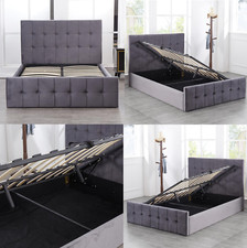 OTTOMAN STORAGE BED GREY VELVET TUFTED   GAS SIDE LIFT BED  3FT 4FT 4FT6 MILANO