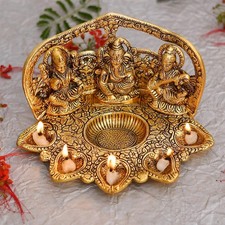 NOBILITY Lakshmi Ganesh Saraswati Statue with Diya Oil Deepak Metal Laxmi Ganesh