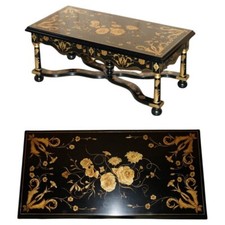 VINTAGE HAND LACQUERED CHINESE ORIENTAL COFFEE COCKTAIL TABLE WITH DRAWERS