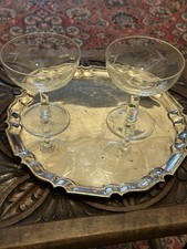 Pair of Pretty Coupes & Silver Plated Scalloped Edged Tray - Great For Xmas Gift