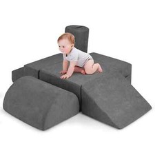 COSTWAY 6-Piece Baby Climbing Blocks Kids Indoor Soft Play Structure-Grey