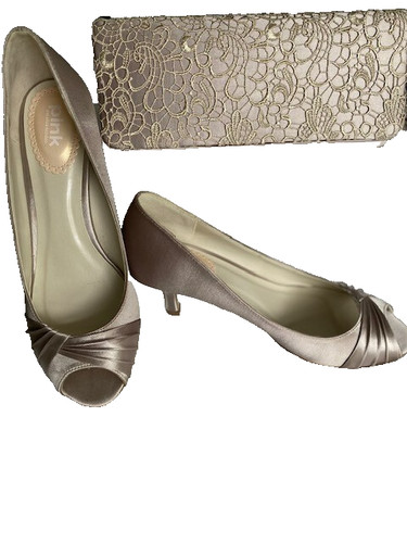 Taupe satin kitten heel peep - satin,