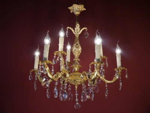 Antique french brass crystal - antique,