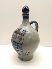 Vintage Stadtlohn German Pottery Wine Bottle Carafe Hulsta Cobalt Blue