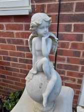Vintage Cherub Garden Statue- Baroque Style- Weathered Stone Effect