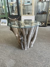 Driftwood Coffee Table Round with Glass Top