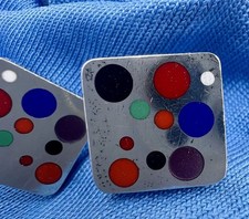 Georg Jensen 925 Silver Enamel Polka Dot Square Cufflinks Modernist Denmark