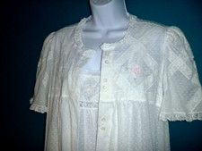 Vtg 70s Barbizon Bouquet Des Fleurs Peignoir Set Nightgown Robe White Clip Dot M