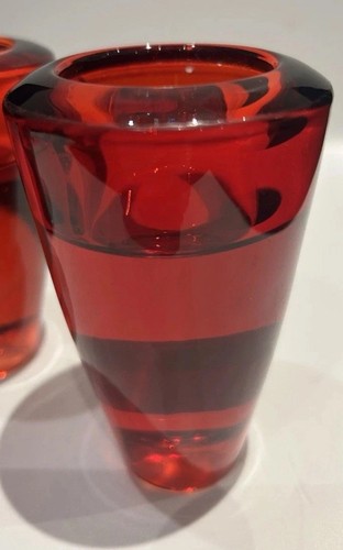 Red glass candle holders - 3,